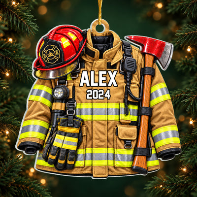 Firefighter Turnout Gear Faux 3D - Personalized Acrylic Ornament, Gift for Firefighter