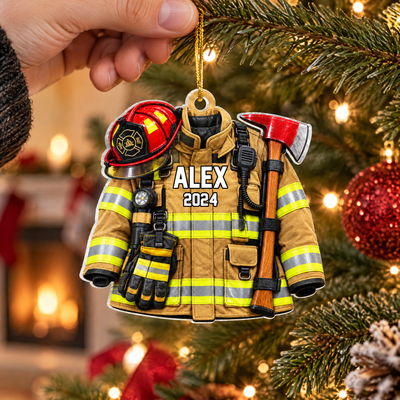 Firefighter Turnout Gear Faux 3D - Personalized Acrylic Ornament, Gift for Firefighter
