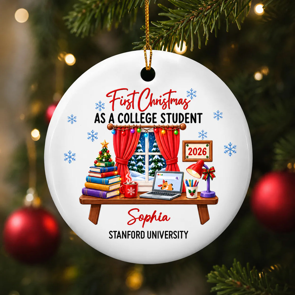 First Year At College - Personalized Ceramic Ornament, College Christmas Keepsake, College Student Ornament, Freshman Year Ornament