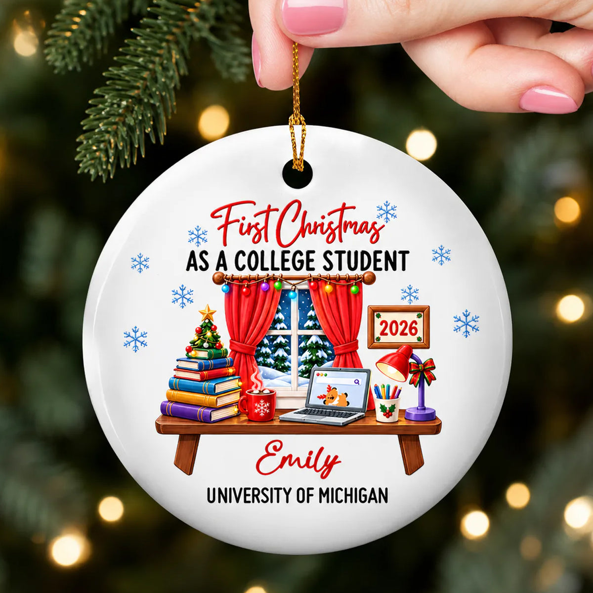 First Year At College - Personalized Ceramic Ornament, College Christmas Keepsake, College Student Ornament, Freshman Year Ornament