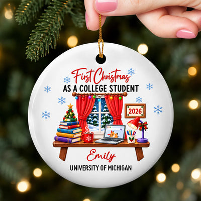 First Year At College - Personalized Ceramic Ornament, College Christmas Keepsake, College Student Ornament, Freshman Year Ornament