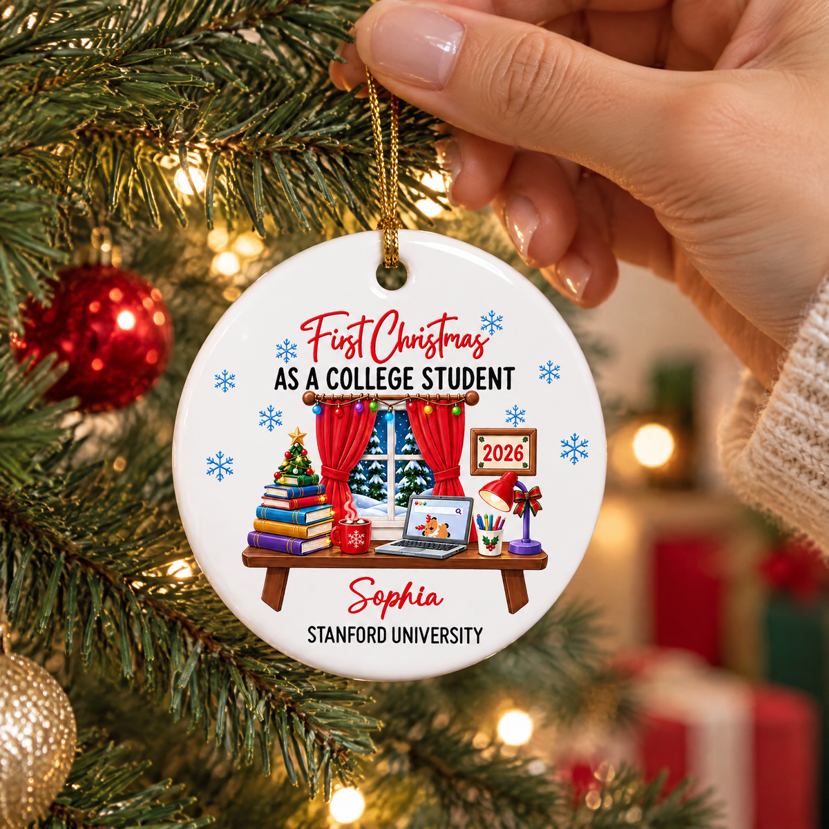 First Year At College - Personalized Ceramic Ornament, College Christmas Keepsake, College Student Ornament, Freshman Year Ornament