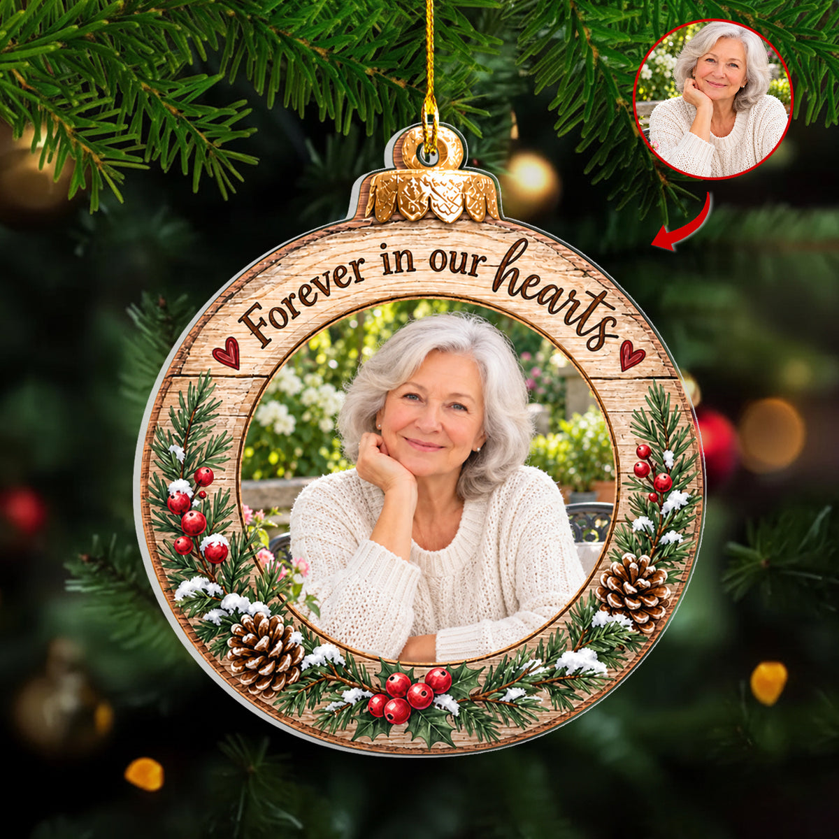 Rustic Wood Ring Memorial Photo- Personalized Acrylic Ornament, Memorial Gift, Sympathy Gift