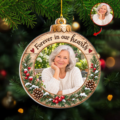 Rustic Wood Ring Memorial Photo- Personalized Acrylic Ornament, Memorial Gift, Sympathy Gift