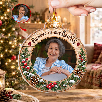 Rustic Wood Ring Memorial Photo- Personalized Acrylic Ornament, Memorial Gift, Sympathy Gift
