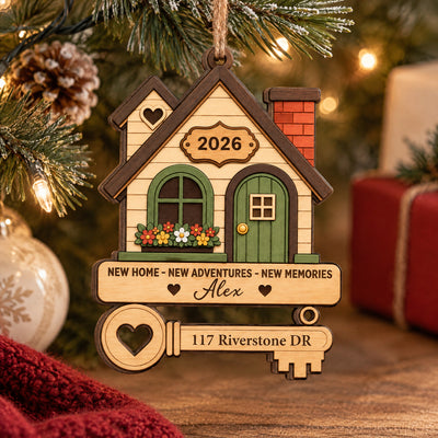 Cozy House First Christmas - Personalized Wooden Ornament, New House Ornament Gift For Couple, Family