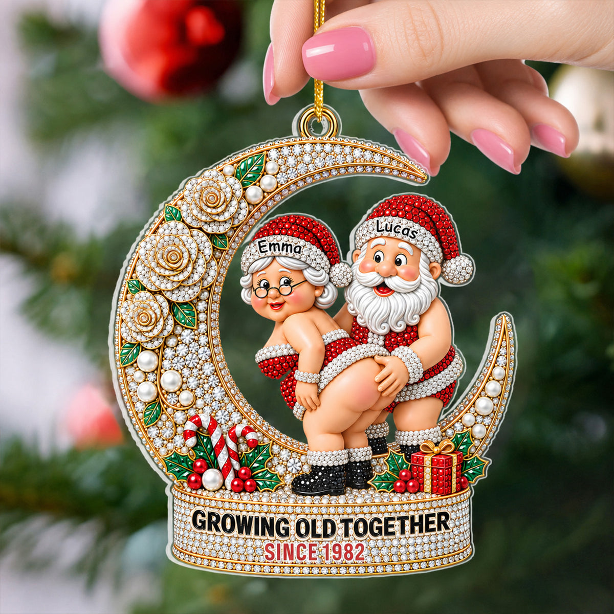 Santa Couple Christmas - Personalized Ornament, Custom Funny Grandparents Christmas Gift, Romantic Holiday Tree Decoration