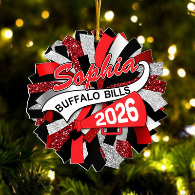 Cheer Loud, Shine Bright - Personalized Acrylic Ornament, Custom Cheerleader Name and Team Name, Cheerleading Christmas Ornament, Cheer Mom Gift