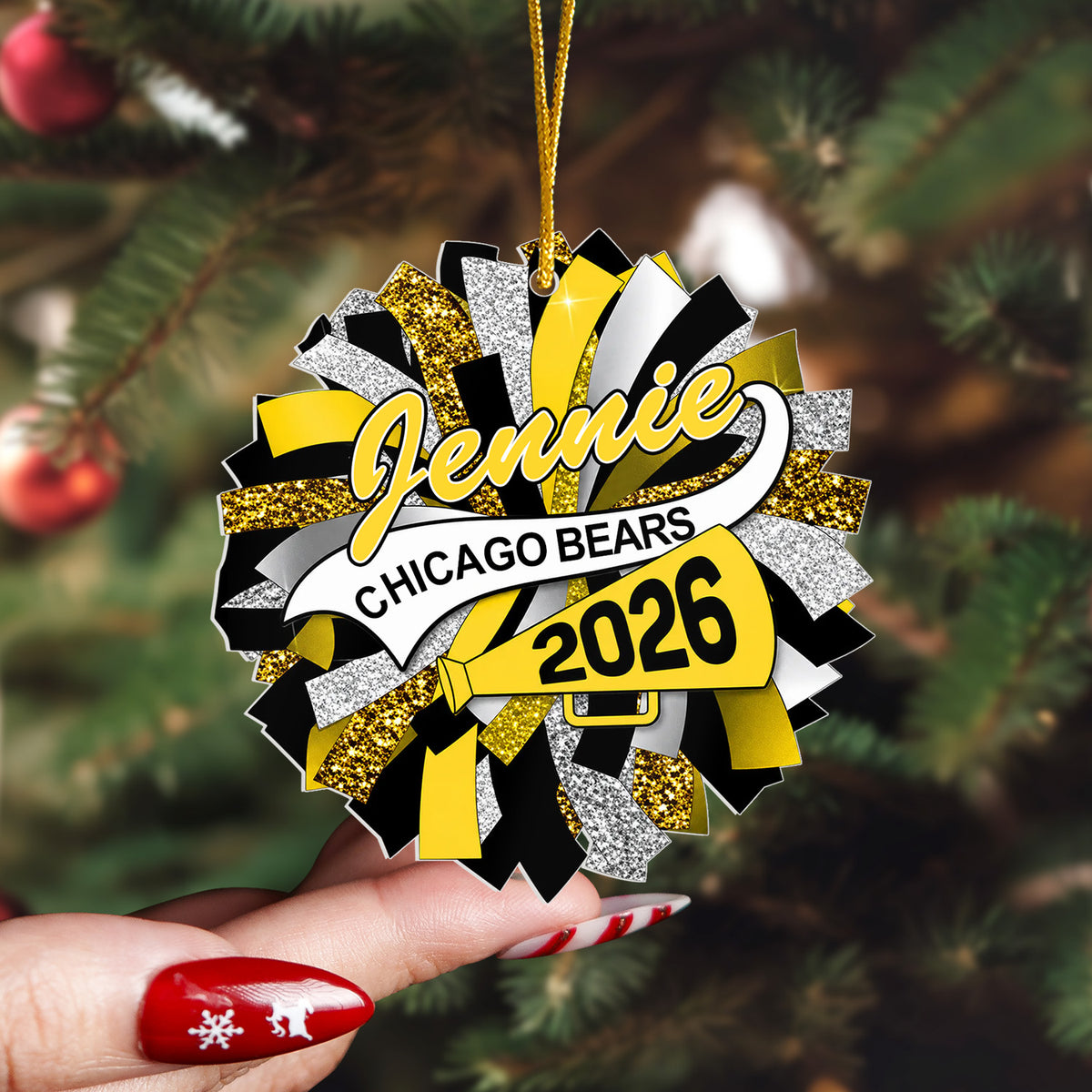 Cheer Loud, Shine Bright - Personalized Acrylic Ornament, Custom Cheerleader Name and Team Name, Cheerleading Christmas Ornament, Cheer Mom Gift