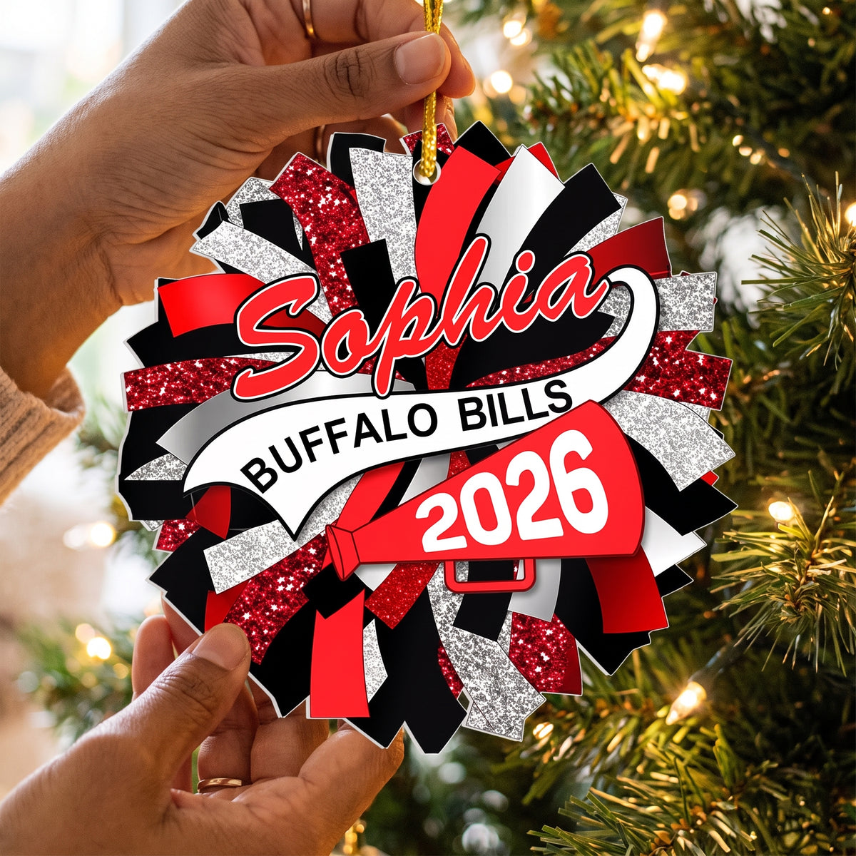 Cheer Loud, Shine Bright - Personalized Acrylic Ornament, Custom Cheerleader Name and Team Name, Cheerleading Christmas Ornament, Cheer Mom Gift