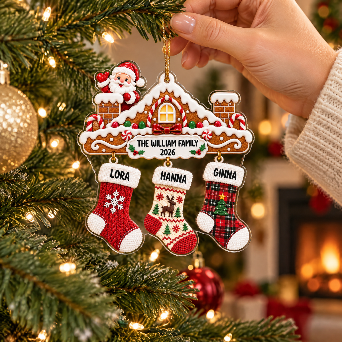 Home for the Holidays with the Ones We Love - Personalized Acrylic Ornament, Gingerbread Christmas Decor, Family Stocking Ornament, Christmas Tree Keepsake