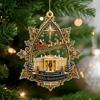 Santa Flying Over the White House On A Snowy Night - Personalized Acrylic Ornament, 250 Years Gift, Gift For Family