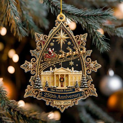 Santa Flying Over the White House On A Snowy Night - Personalized Acrylic Ornament, 250 Years Gift, Gift For Family