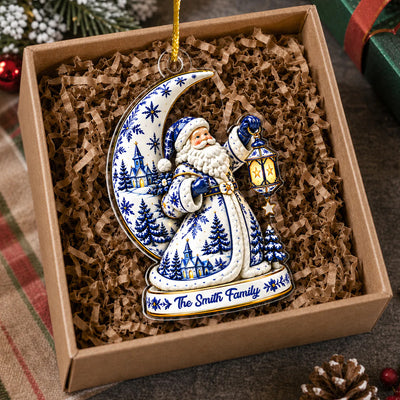 Blue White Christmas - Personalized Acrylic Ornament,  Nativity Santa Nutcracker Ornament,  Religious Holiday Gift, Winter Home Shelf Decor