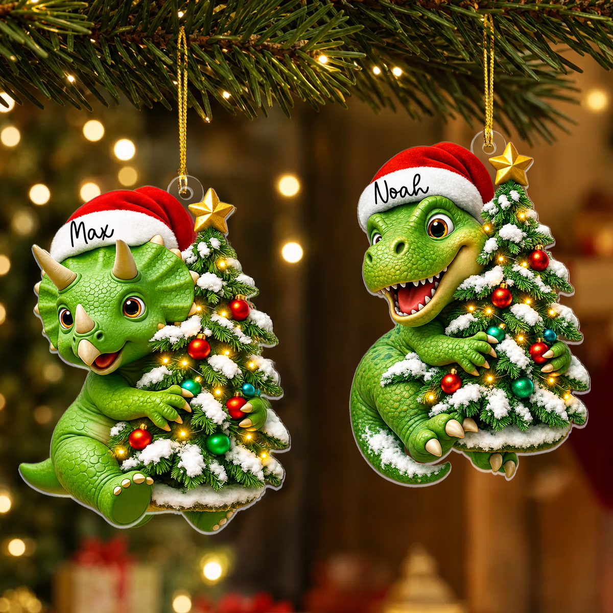 Dino-mas Magic - Personalized Ornament, Custom Kid Name Dinosaur Christmas Ornament, Dinosaur Christmas Tree Ornament
