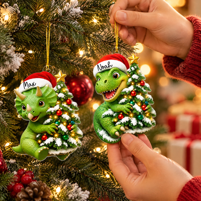 Dino-mas Magic - Personalized Ornament, Custom Kid Name Dinosaur Christmas Ornament, Dinosaur Christmas Tree Ornament