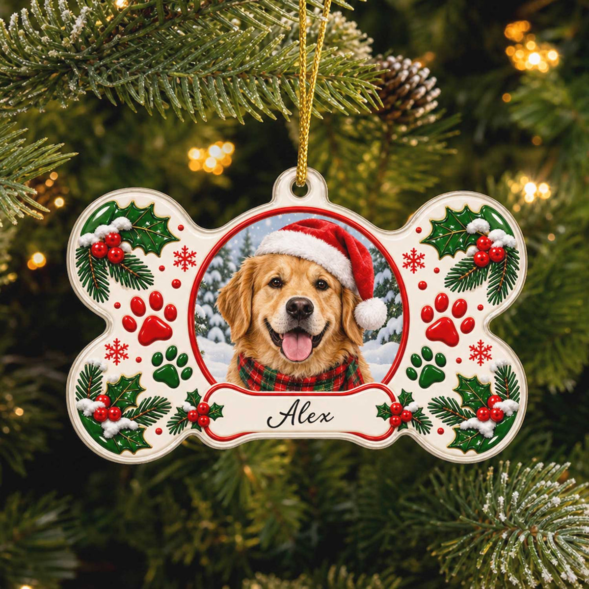 Personalized Pet Photo Christmas Acrylic Ornament – Custom Dog Name Keepsake