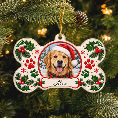 Personalized Pet Photo Christmas Acrylic Ornament – Custom Dog Name Keepsake