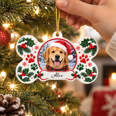 Personalized Pet Photo Christmas Acrylic Ornament – Custom Dog Name Keepsake