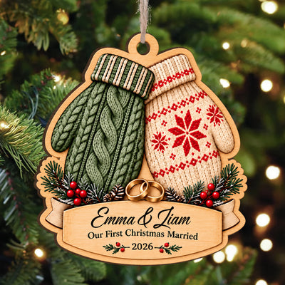 First Christmas Married - Personalized Wooden Ornament, Newlywed Couple Christmas Gift, Custom Name Wedding Keepsake