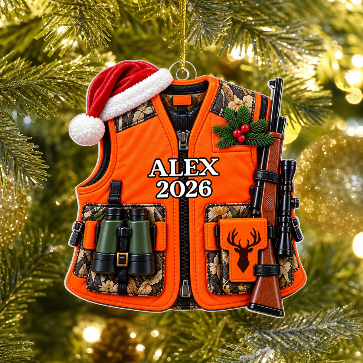 Hunting Gear Faux 3D - Personalized Acrylic Ornament, Xmas Gift for Hunting Lovers