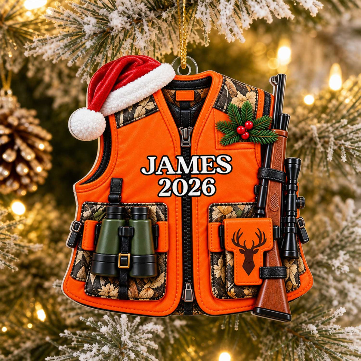 Hunting Gear Faux 3D - Personalized Acrylic Ornament, Xmas Gift for Hunting Lovers