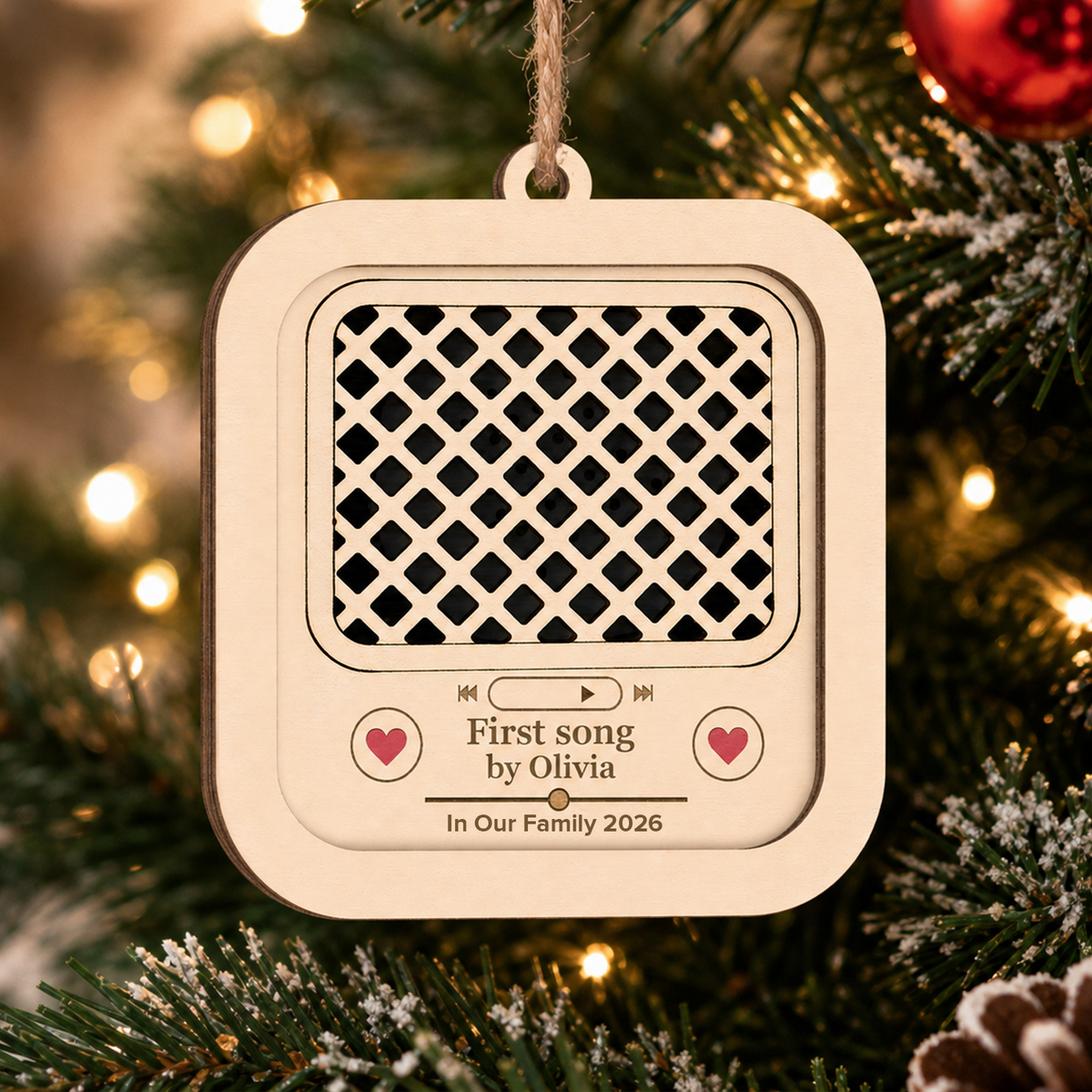 Our Favorite Song - Personalized 2 Layer Wooden Ornament, Voice Recording Ornament, Recordable Christmas Keepsake Gift
