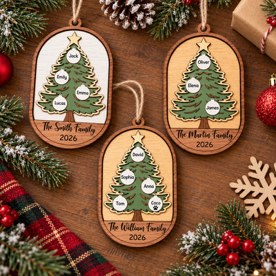 Our Family Grows With Love – Personalized Wooden Ornament, Christmas Tree Ornament