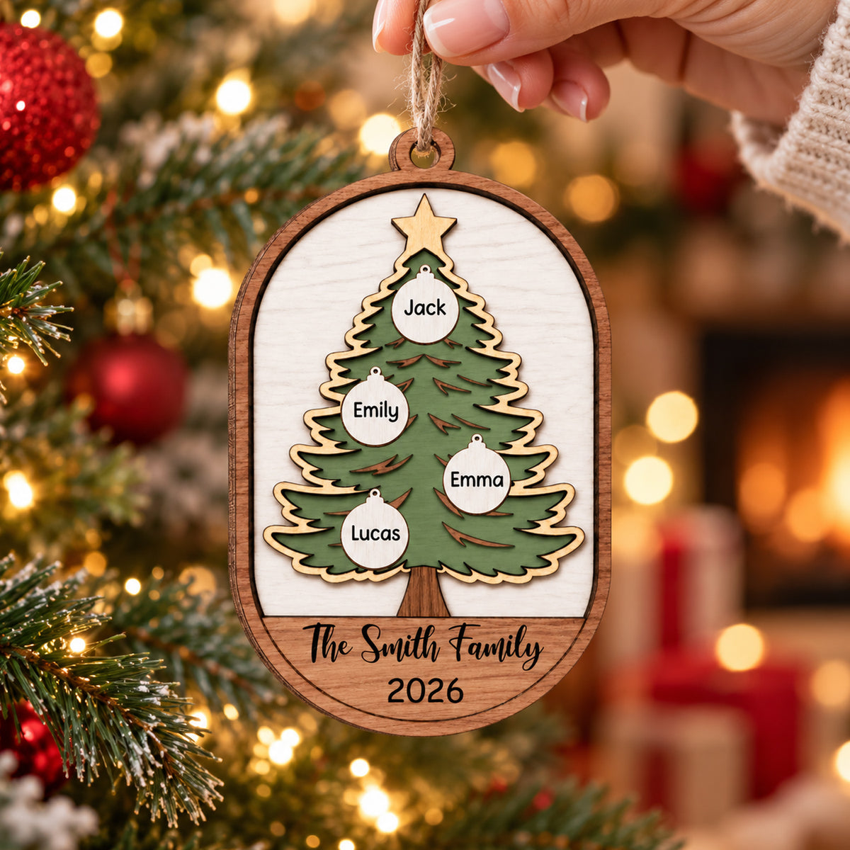 Our Family Grows With Love – Personalized Wooden Ornament, Christmas Tree Ornament