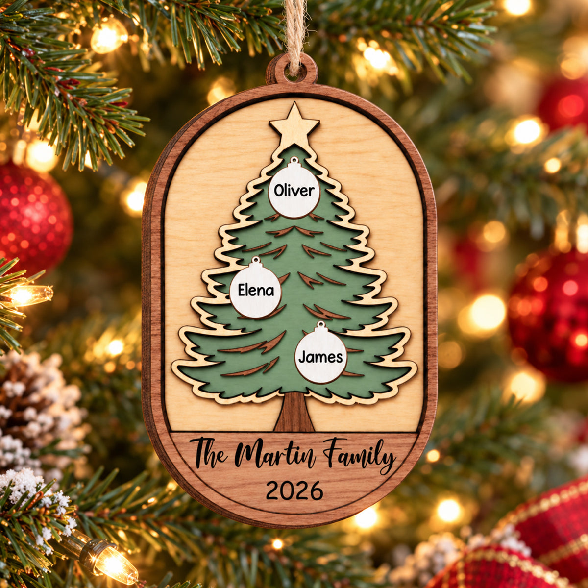 Our Family Grows With Love – Personalized Wooden Ornament, Christmas Tree Ornament