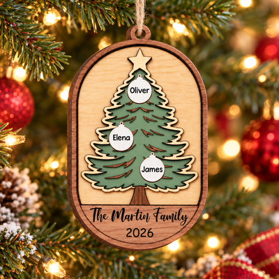 Our Family Grows With Love – Personalized Wooden Ornament, Christmas Tree Ornament