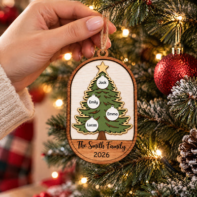 Our Family Grows With Love – Personalized Wooden Ornament, Christmas Tree Ornament