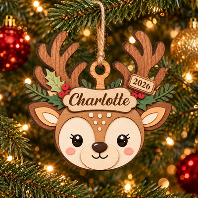 Cute Reindeer Christmas - Personalized 2 Layer Wooden Ornament, Gift For Kids, Christmas Ornament