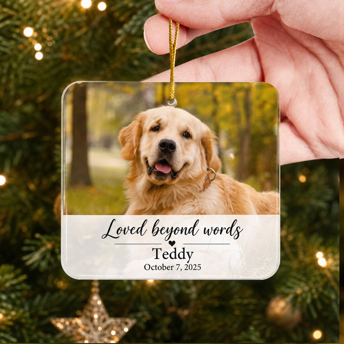 Loved Beyond Words Full Bleed Photo Pet Memorial Acrylic Ornament