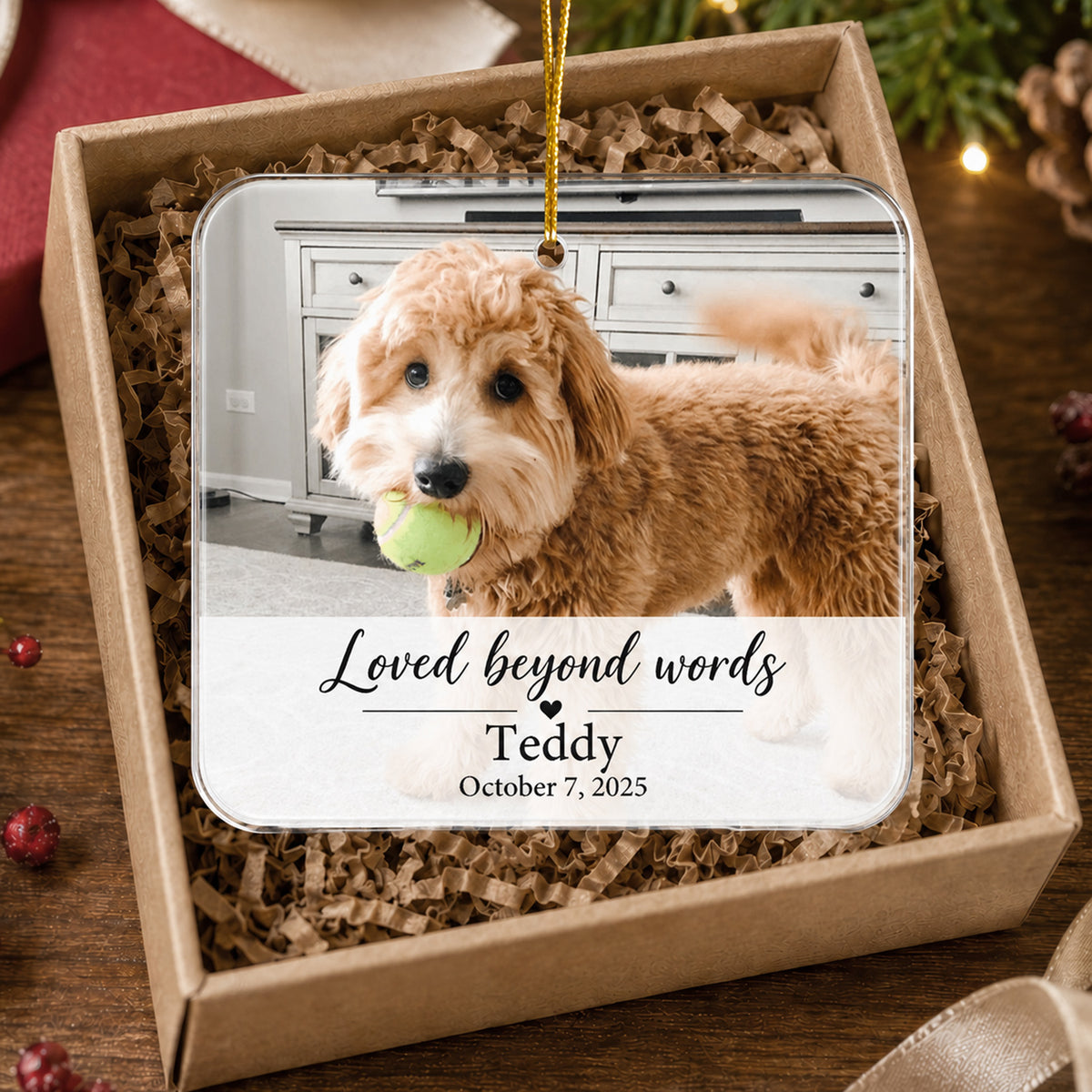Loved Beyond Words Full Bleed Photo Pet Memorial Acrylic Ornament