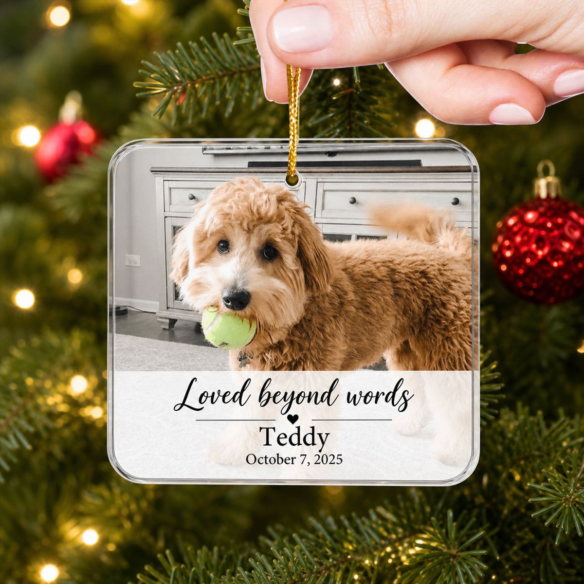 Loved Beyond Words Full Bleed Photo Pet Memorial Acrylic Ornament