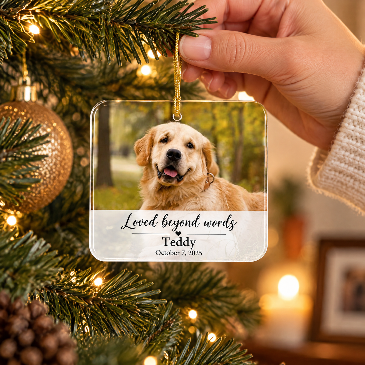 Loved Beyond Words Full Bleed Photo Pet Memorial Acrylic Ornament