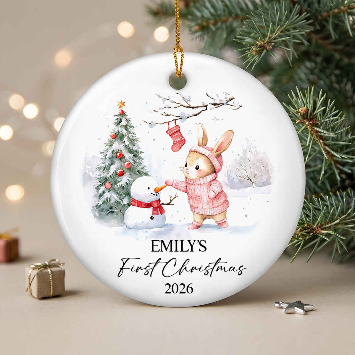 Baby’s First Christmas- Personalized Ceramic Ornament, Custom Newborn Keepsake Gift, Baby Boy or Girl Gift, Baby Girl Ornament