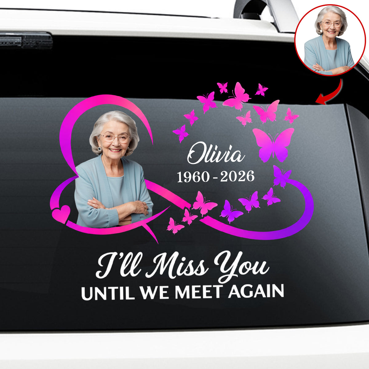 I'll Miss You Until We Meet Again - Personalized Decal, Heart and Infinity Symbol Memorial Decal, Remembrance Gift