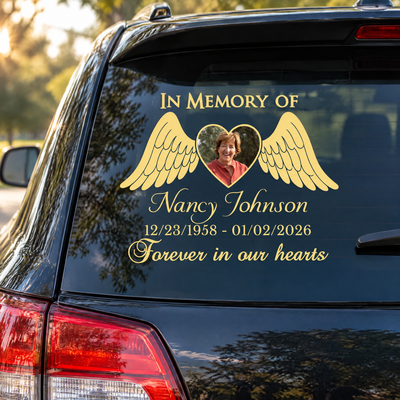 Forever in Our Hearts, Forever Beside Us on Every Journey - Personalized Decal, Memorial Car Decal, Remembrance Gift