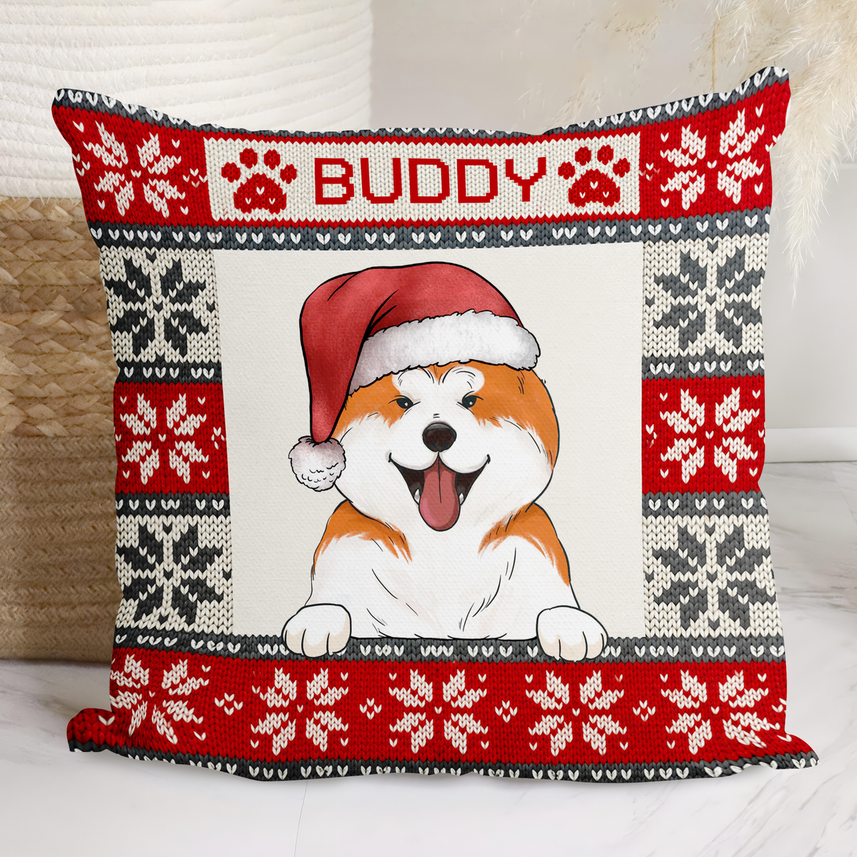 My Fur Baby - Persionalized Pillow, Nordic Pattern Custom Pet Pillow, Christmas Gift Foir Dog Mom/ Dog Dad