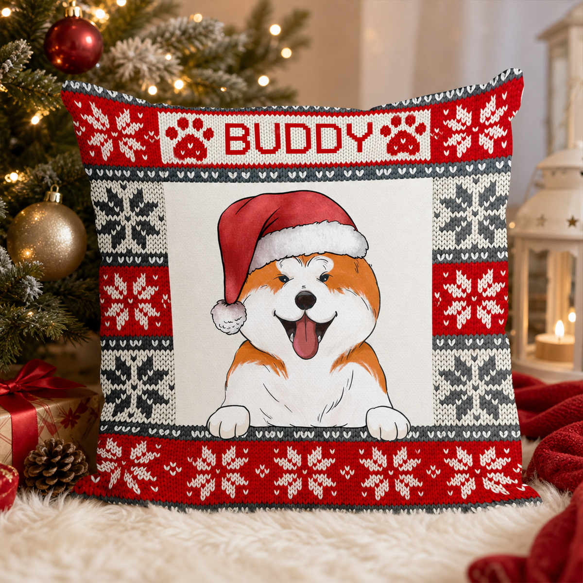 My Fur Baby - Persionalized Pillow, Nordic Pattern Custom Pet Pillow, Christmas Gift Foir Dog Mom/ Dog Dad
