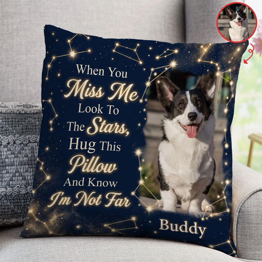 Just A Hug Away - Personalized Pillow, Custom Name and Photo Pet Memorial Pillow, Sympathy Gift