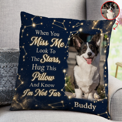 Just A Hug Away - Personalized Pillow, Custom Name and Photo Pet Memorial Pillow, Sympathy Gift