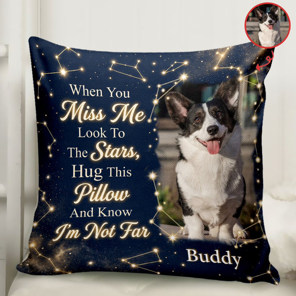 Just A Hug Away - Personalized Pillow, Custom Name and Photo Pet Memorial Pillow, Sympathy Gift