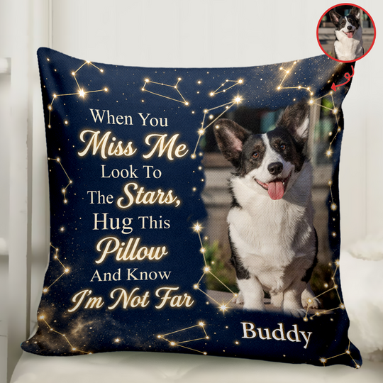 Just A Hug Away - Personalized Pillow, Custom Name and Photo Pet Memorial Pillow, Sympathy Gift