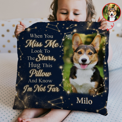 Just A Hug Away - Personalized Pillow, Custom Name and Photo Pet Memorial Pillow, Sympathy Gift
