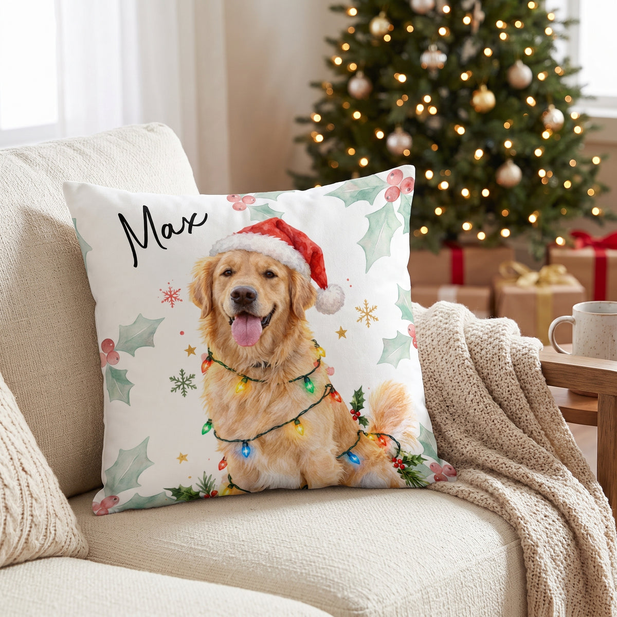 Festive Furry Friend - Personalized Pillow, Custom Pet Christmas Gift, Gift for Dog Lovers