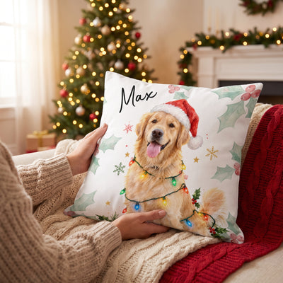 Festive Furry Friend - Personalized Pillow, Custom Pet Christmas Gift, Gift for Dog Lovers