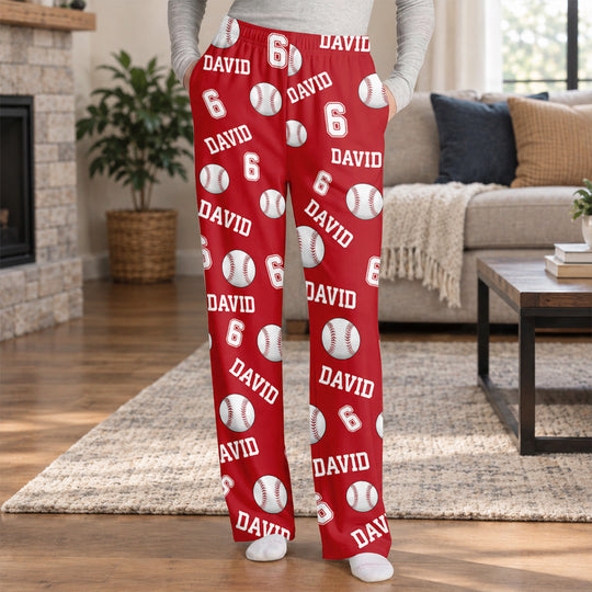 Sport Balls - Personalized Pajama Pants, Pyjama Pants with Name, Birthday Gift for Woman Man Kid Sports Enthusiast
